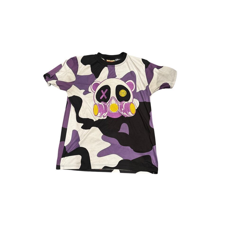 RETRO Label Purple Camo Bear Graphic Tee – Unisex Streetwear T-Shirt Size XL